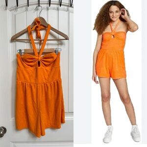 Wild Fable Orange Terry Towel Knit Halter Romper. Size M